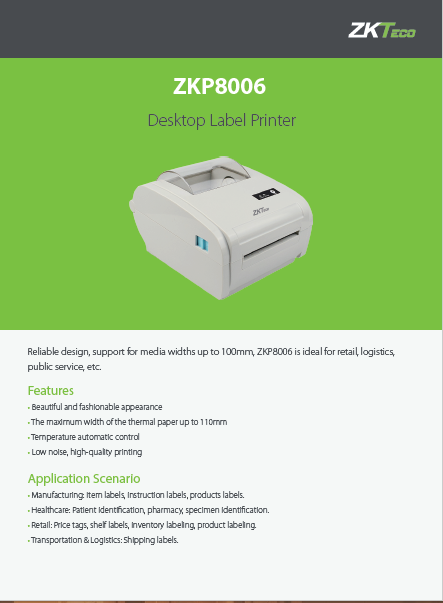 Imprimante d'étiquettes & code-barres ZKP8006 ZKTeco